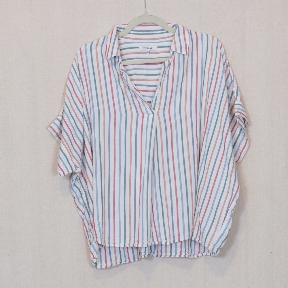 Oversized, boxy cut Madewell short sleeved vertical striped top